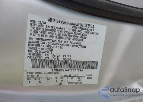 2000 Lincoln Town Car Executive from USA, damaged, VIN 1LNHM81W4YY871016